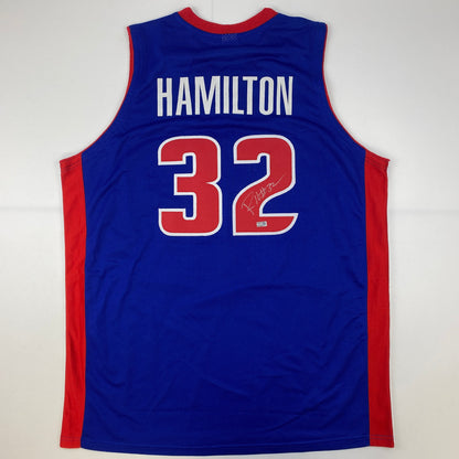 Autographed/Signed Richard Rip Hamilton Detroit Blue Basketball Jersey Steiner COA