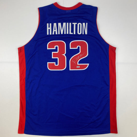 Autographed/Signed Richard Rip Hamilton Detroit Blue Basketball Jersey Steiner COA