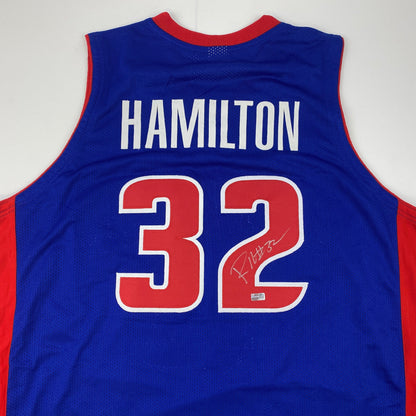 Autographed/Signed Richard Rip Hamilton Detroit Blue Basketball Jersey Steiner COA