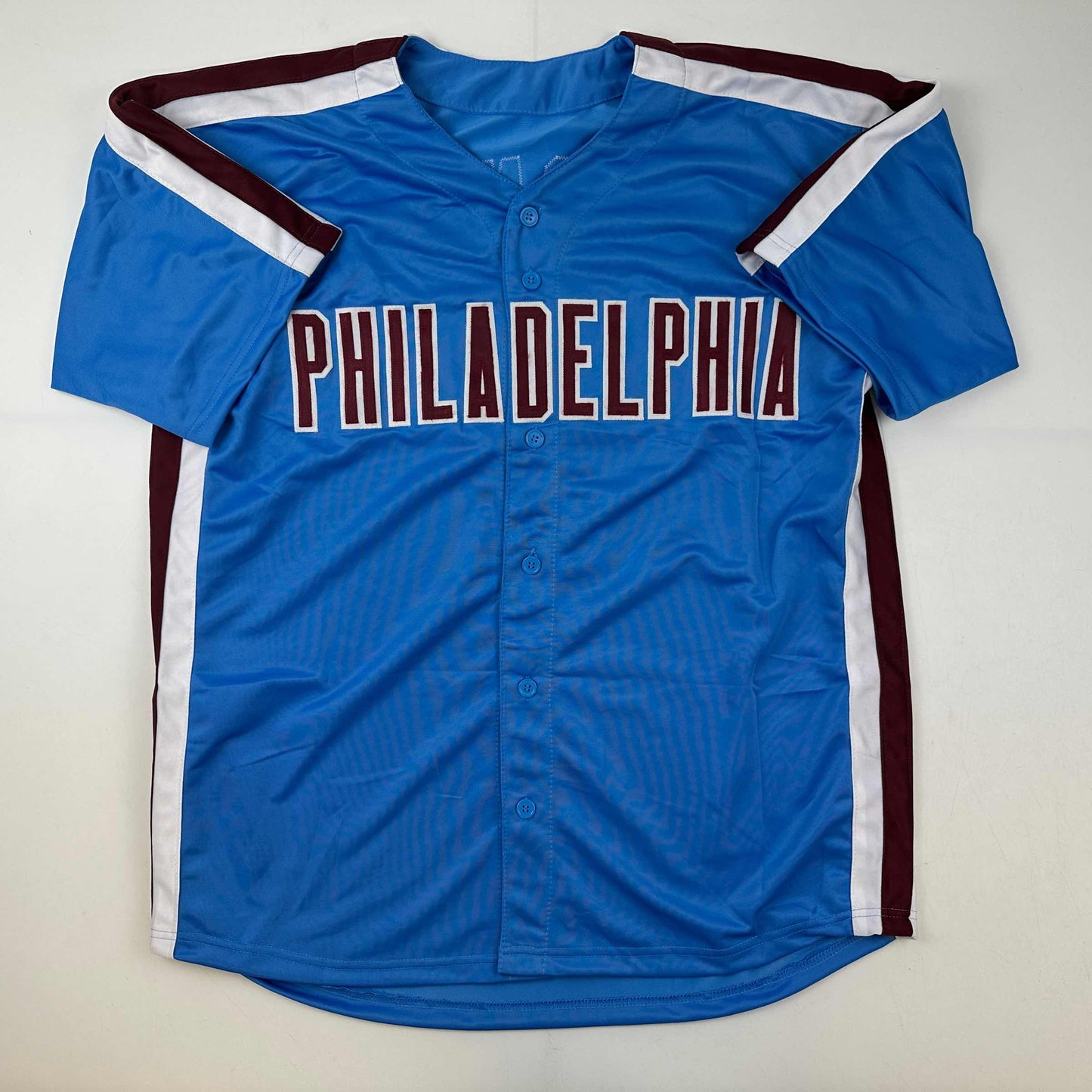 Autographed/Signed Trea Turner Philadelphia Blue Retro Baseball Jersey Beckett BAS COA