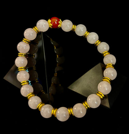 Love Surrounds You Bracelet – Rose Quartz & Banded Carnelian with Gold Accents