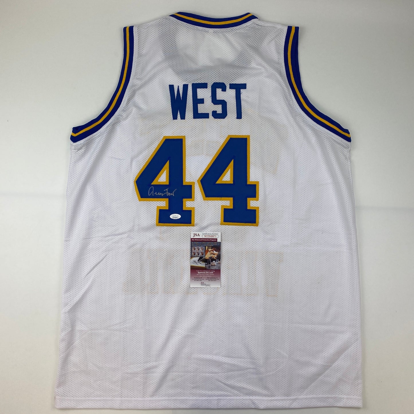 Autographed/Signed Jerry West West Virginia White College Basketball Jersey JSA COA
