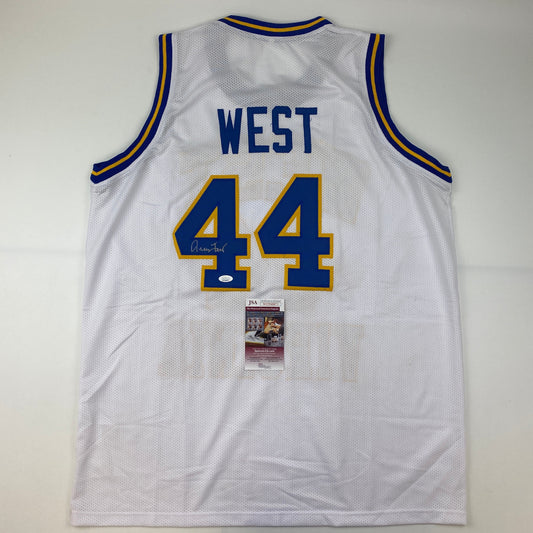 Autographed/Signed Jerry West West Virginia White College Basketball Jersey JSA COA