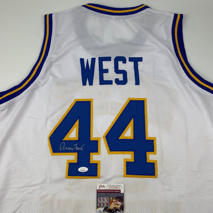 Autographed/Signed Jerry West West Virginia White College Basketball Jersey JSA COA