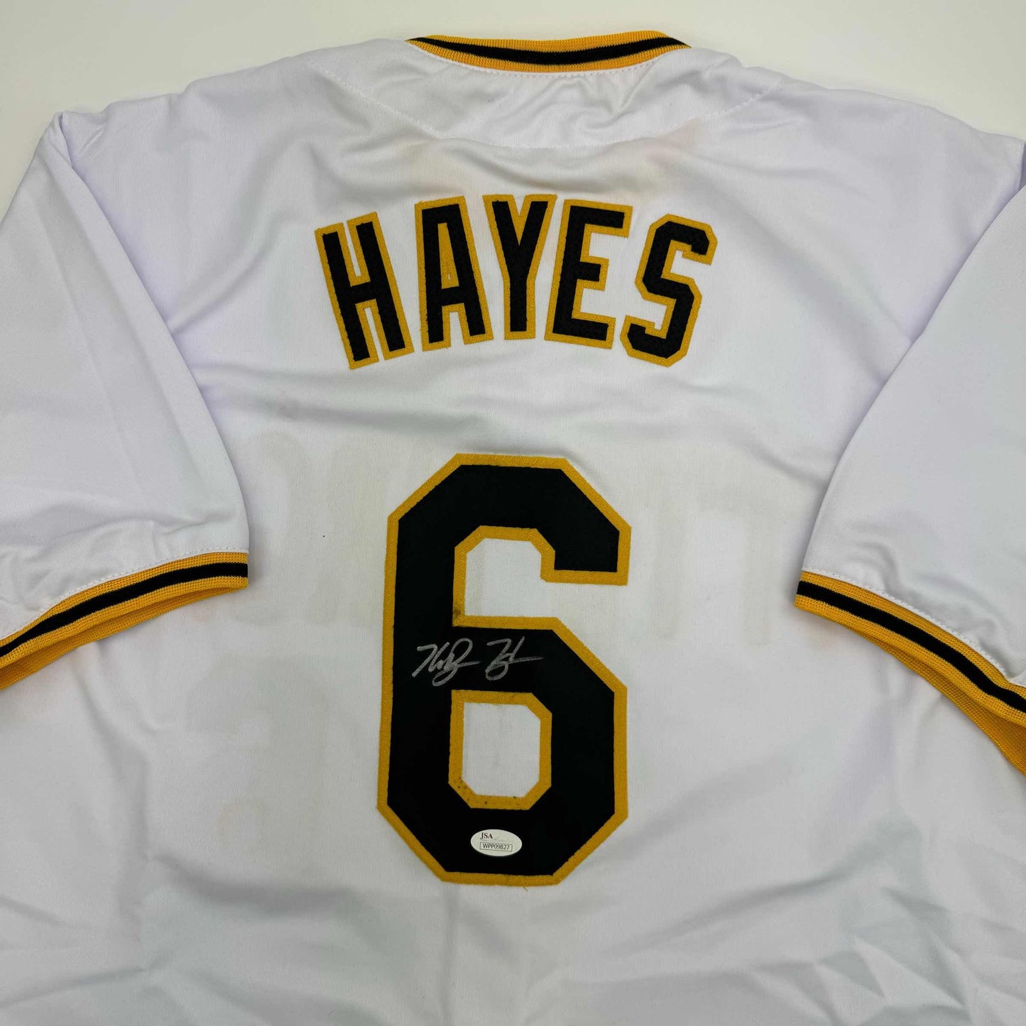 Autographed/Signed Ke'Bryan Hayes Pittsburgh White Baseball Jersey Beckett BAS COA #2