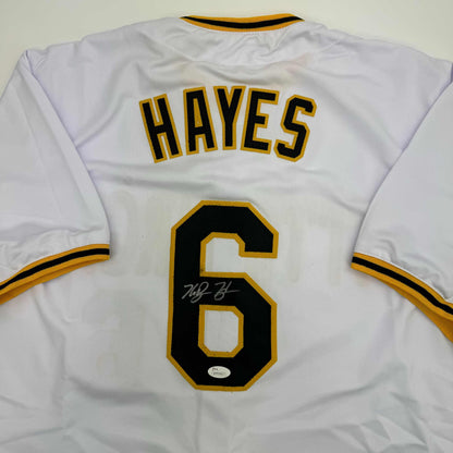 Autographed/Signed Ke'Bryan Hayes Pittsburgh White Baseball Jersey Beckett BAS COA #2