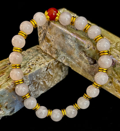 Love Surrounds You Bracelet – Rose Quartz & Banded Carnelian with Gold Accents