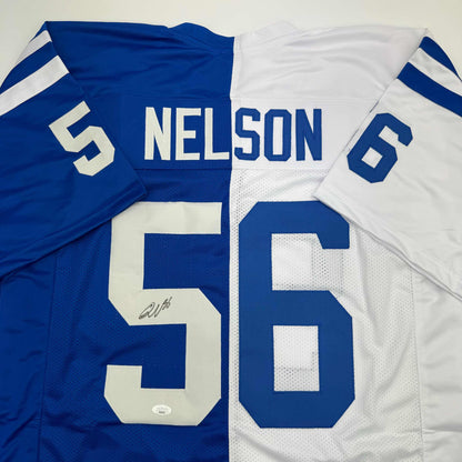 Autographed/Signed Quenton Nelson Indianapolis Blue/White Split Football Jersey JSA COA