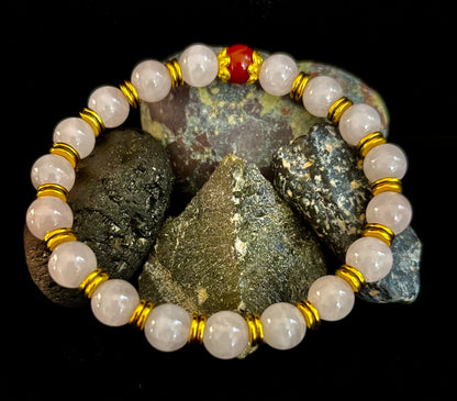 Love Surrounds You Bracelet – Rose Quartz & Banded Carnelian with Gold Accents