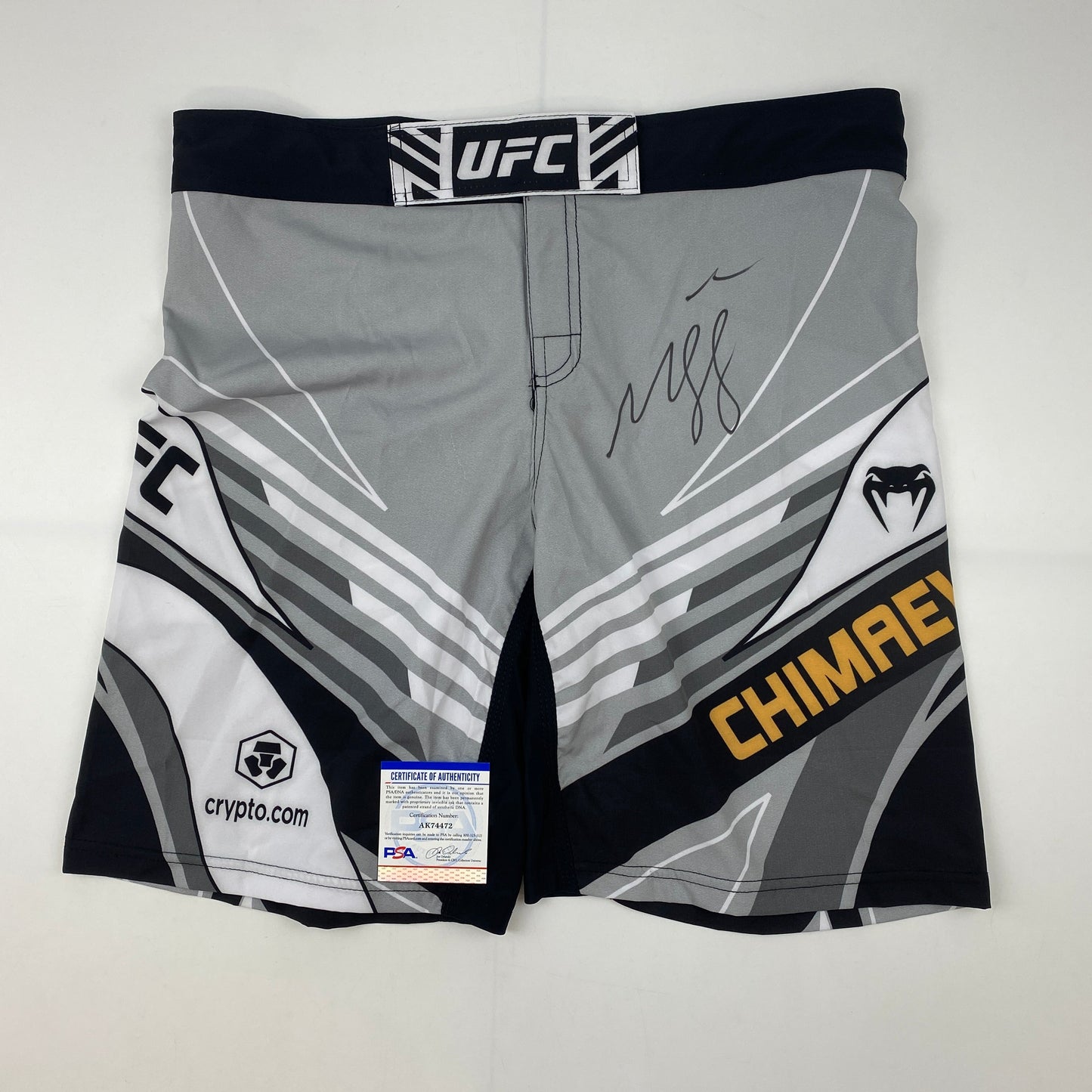 Autographed/Signed Khamzat Borz Chimaev UFC MMA Ultimate Fighting Grey Trunks PSA/DNA COA