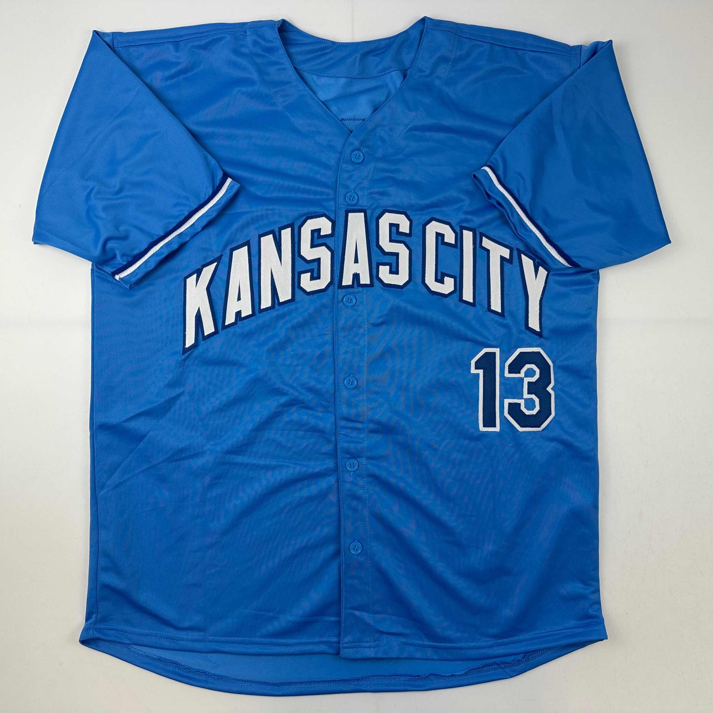 Autographed/Signed Salvador Perez Kansas City Blue Baseball Jersey Beckett BAS COA