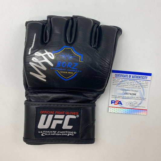 Autographed/Signed Khamzat Borz Chimaev UFC MMA Ultimate Fighting Blue/Black Glove PSA/DNA COA
