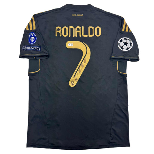 Autographed/Signed Cristiano Ronaldo Real Madrid Black Soccer Jersey Beckett BAS COA