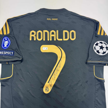 Autographed/Signed Cristiano Ronaldo Real Madrid Black Soccer Jersey Beckett BAS COA