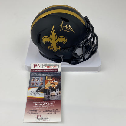 Autographed/Signed Marques Colston New Orleans Saints Eclipse Mini Football Helmet JSA COA