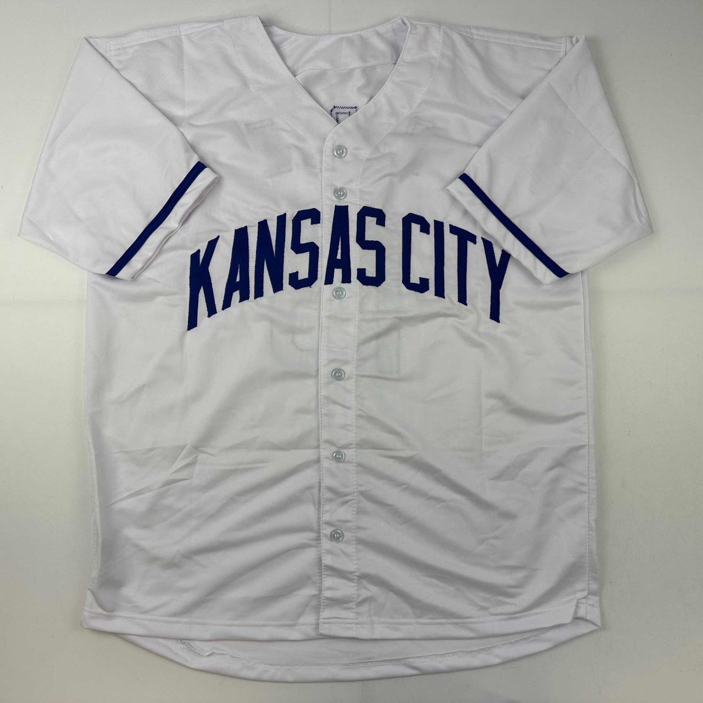 Autographed/Signed Salvador Perez Kansas City White Baseball Jersey Beckett BAS COA