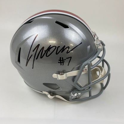 Autographed/Signed CJ C.J. Stroud Ohio State Buckeyes Full Size FS F/S Replica College Football Helmet Beckett BAS COA