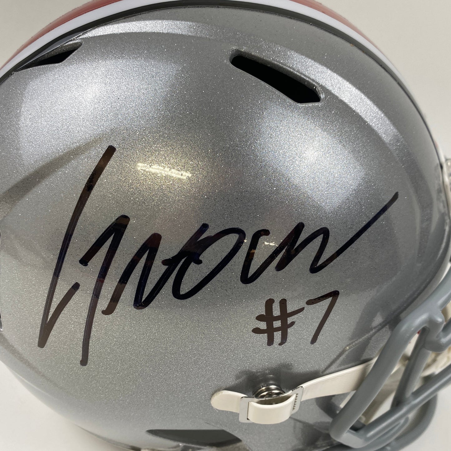 Autographed/Signed CJ C.J. Stroud Ohio State Buckeyes Full Size FS F/S Replica College Football Helmet Beckett BAS COA
