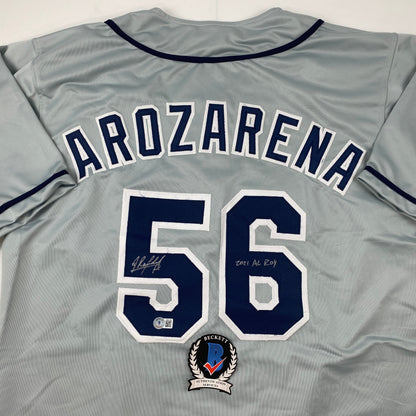 Autographed/Signed Randy Arozarena Tampa Bay Grey Baseball Jersey Beckett BAS COA