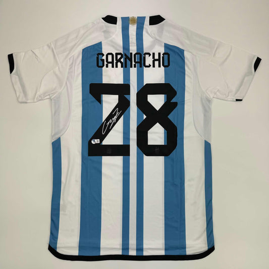 Autographed/Signed Alejandro Garnacho Argentina Blue Soccer Futbol Jersey Beckett BAS COA