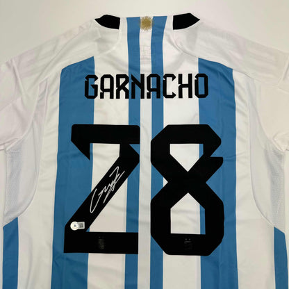 Autographed/Signed Alejandro Garnacho Argentina Blue Soccer Futbol Jersey Beckett BAS COA