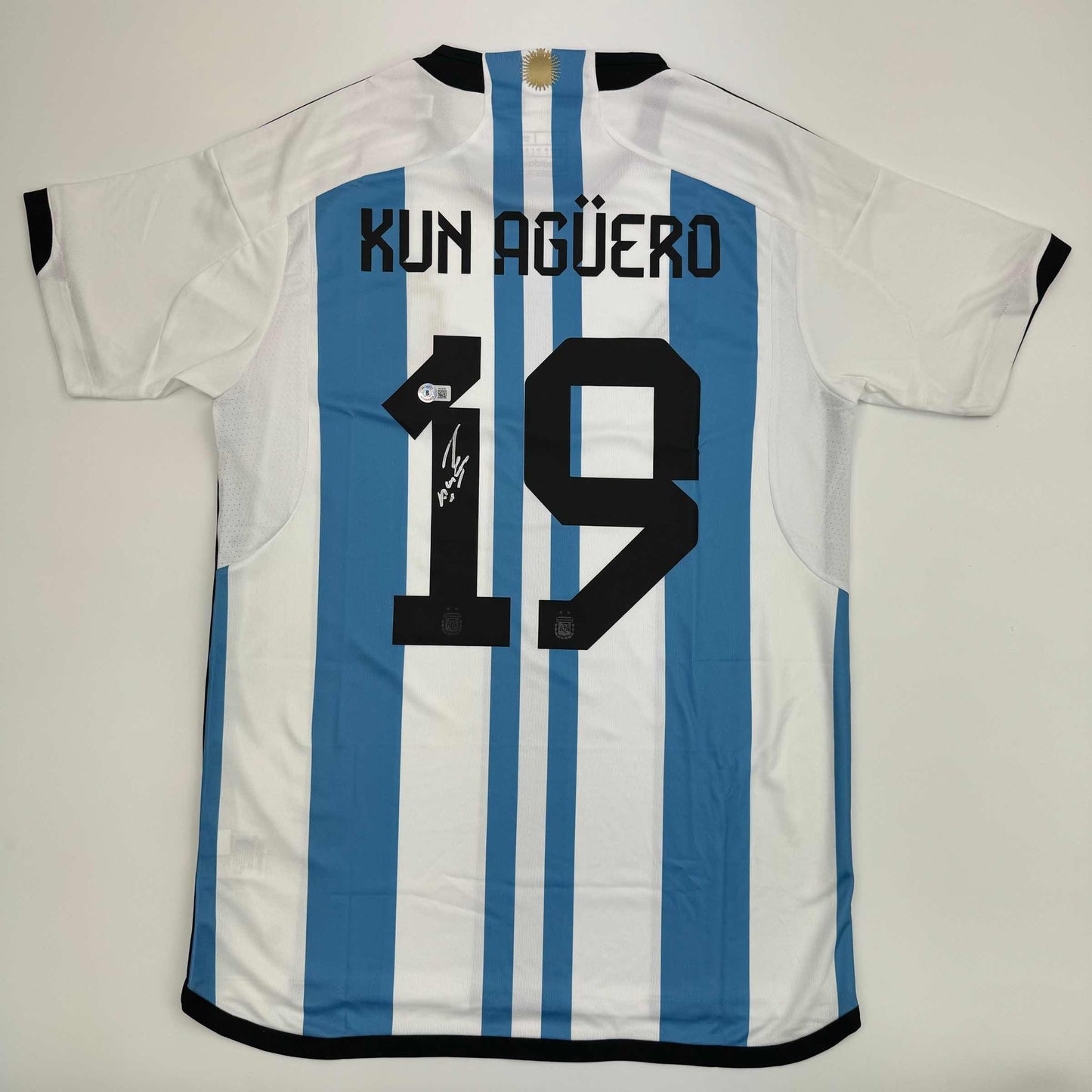 Autographed/Signed Sergio Kun Aguero Argentina Blue Soccer Futbol Jersey Beckett BAS COA