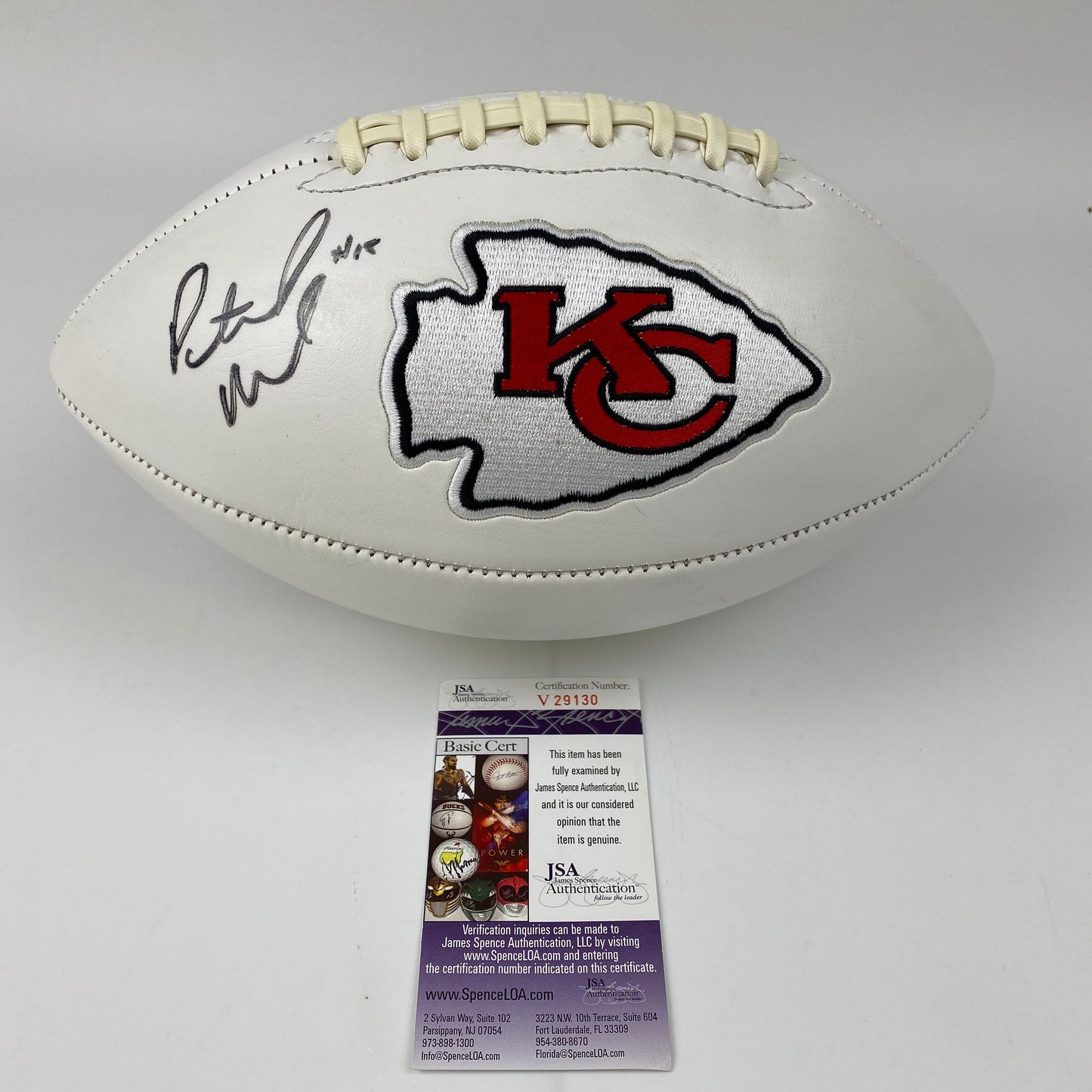 Autographed/Signed Patrick Mahomes Kansas City Chiefs Full Size F/S White Panel Logo Football JSA COA