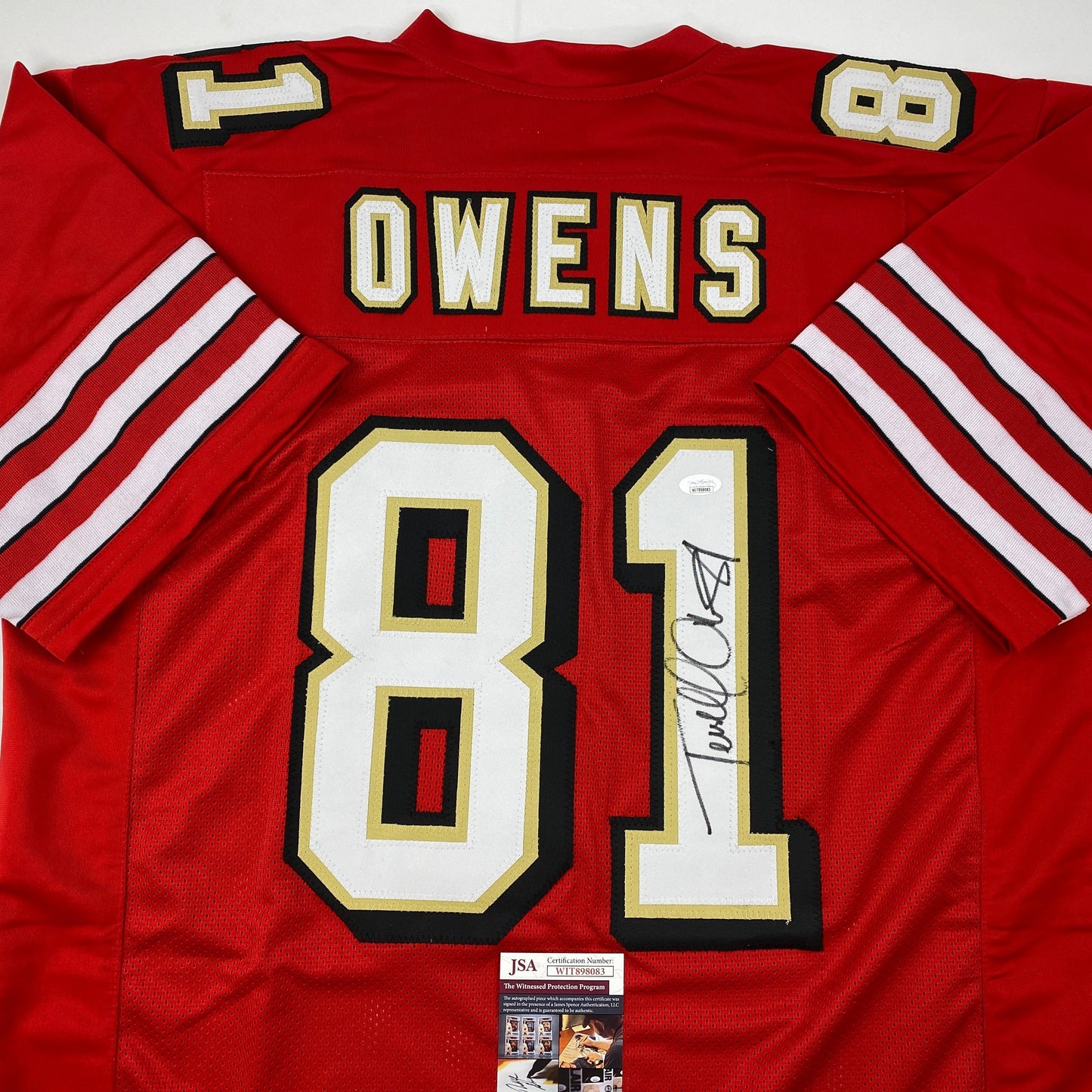 Autographed/Signed Terrell Owens San Francisco Red Football Jersey JSA COA