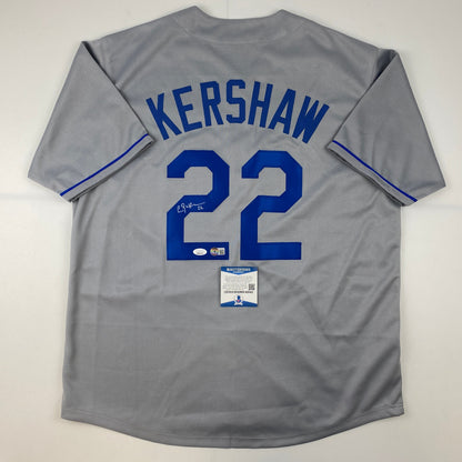 Autographed/Signed Clayton Kershaw Los Angeles LA Grey Baseball Jersey Beckett BAS COA