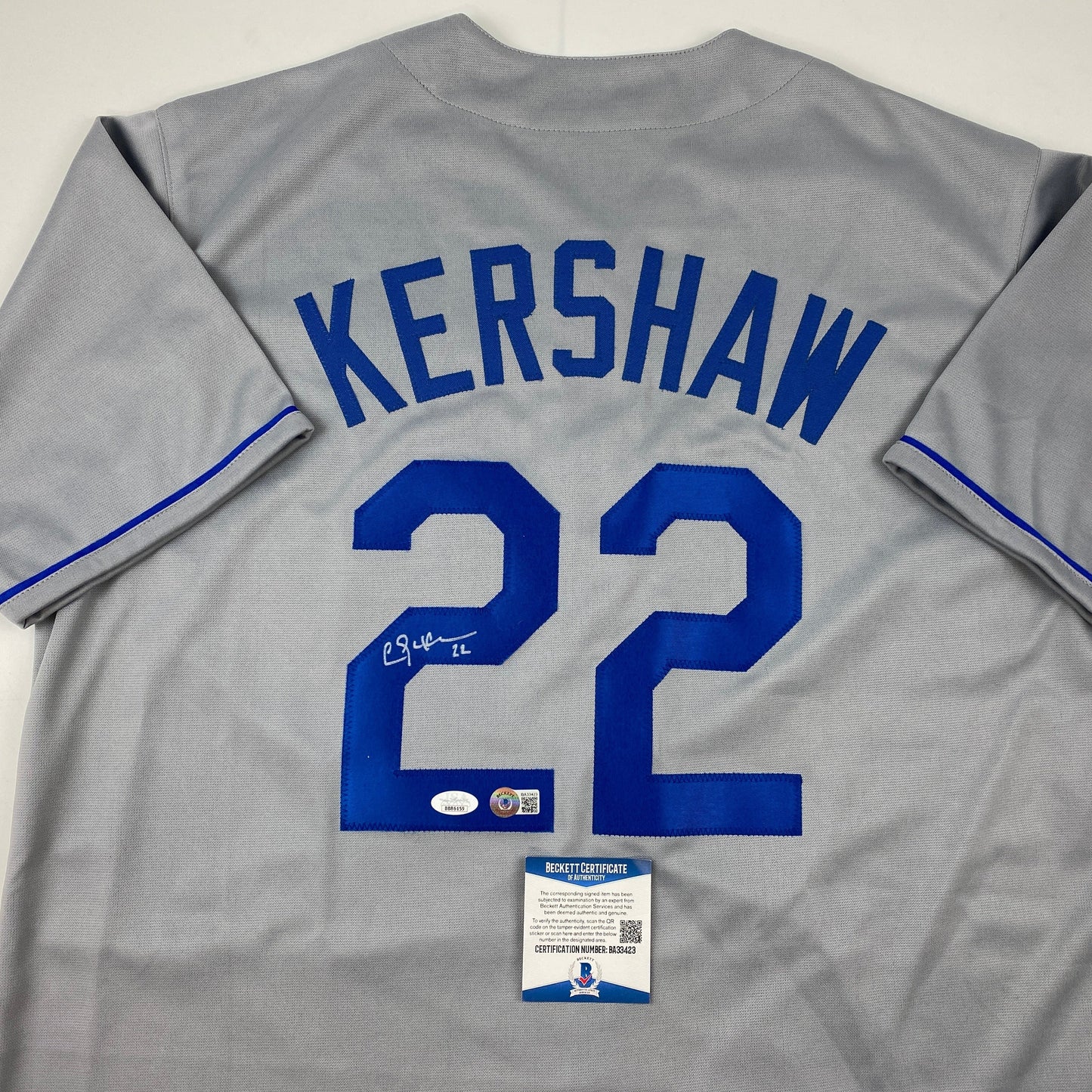 Autographed/Signed Clayton Kershaw Los Angeles LA Grey Baseball Jersey Beckett BAS COA
