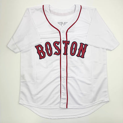Autographed/Signed David Ortiz Boston White Baseball Jersey JSA COA