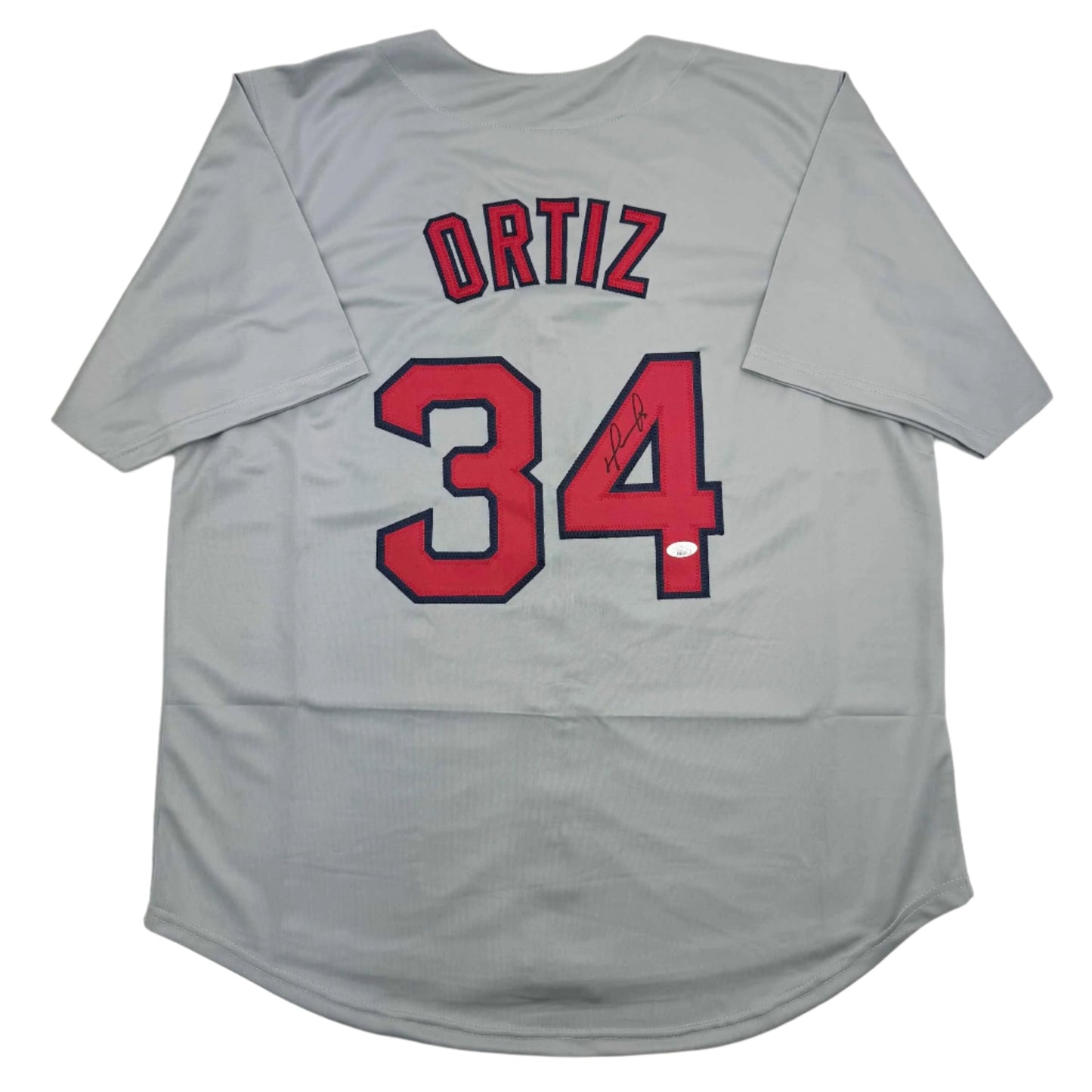 Autographed/Signed David Ortiz Boston Grey Baseball Jersey JSA COA