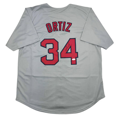 Autographed/Signed David Ortiz Boston Grey Baseball Jersey JSA COA