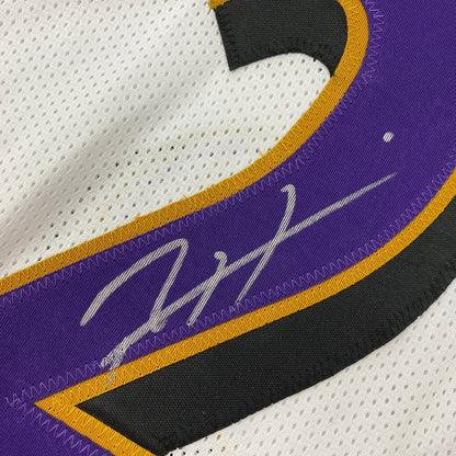Autographed/Signed Ray Lewis Baltimore White Stat Football Jersey Beckett BAS COA