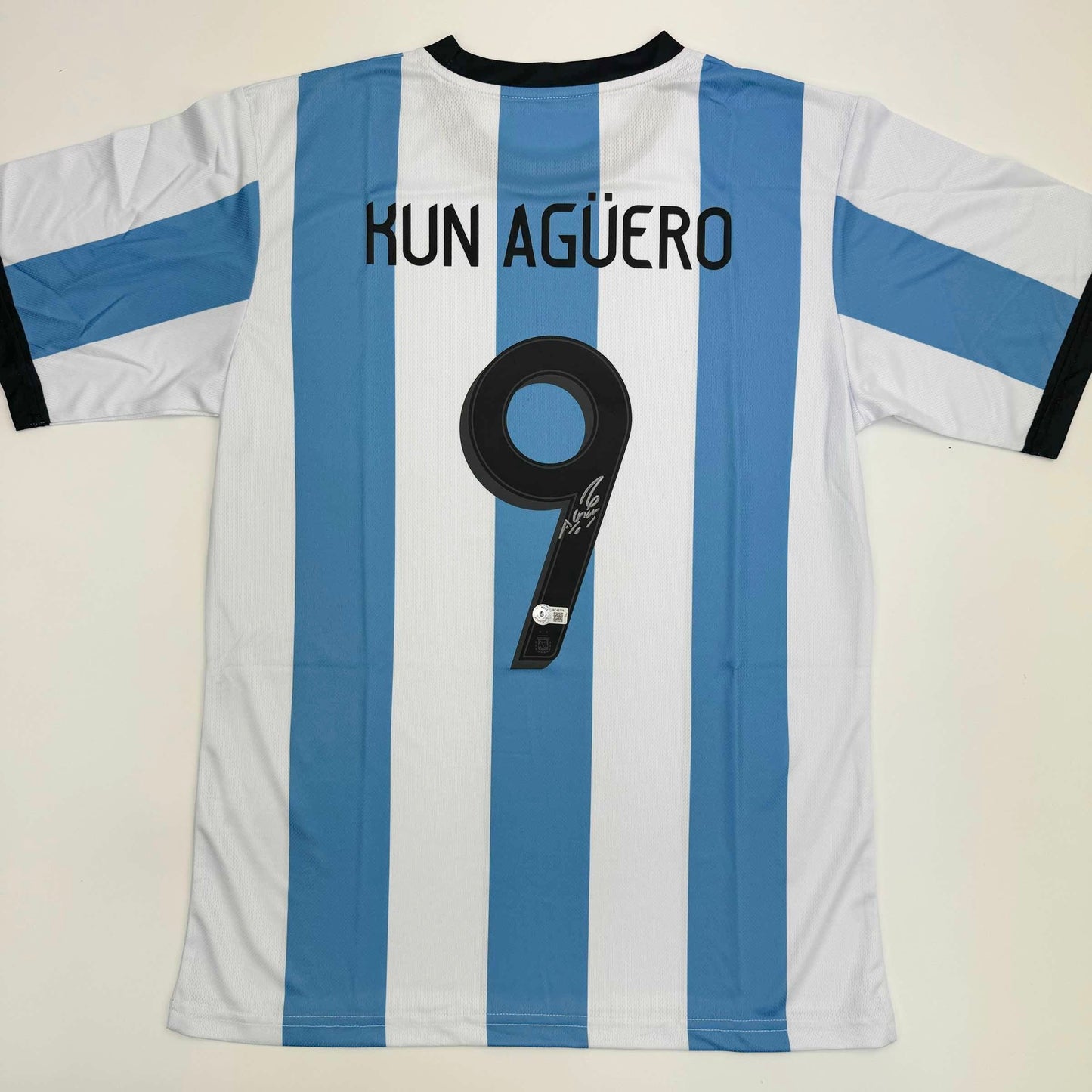 Autographed/Signed Sergio Kun Aguero Argentina Blue Soccer Futbol Jersey Beckett BAS COA #3