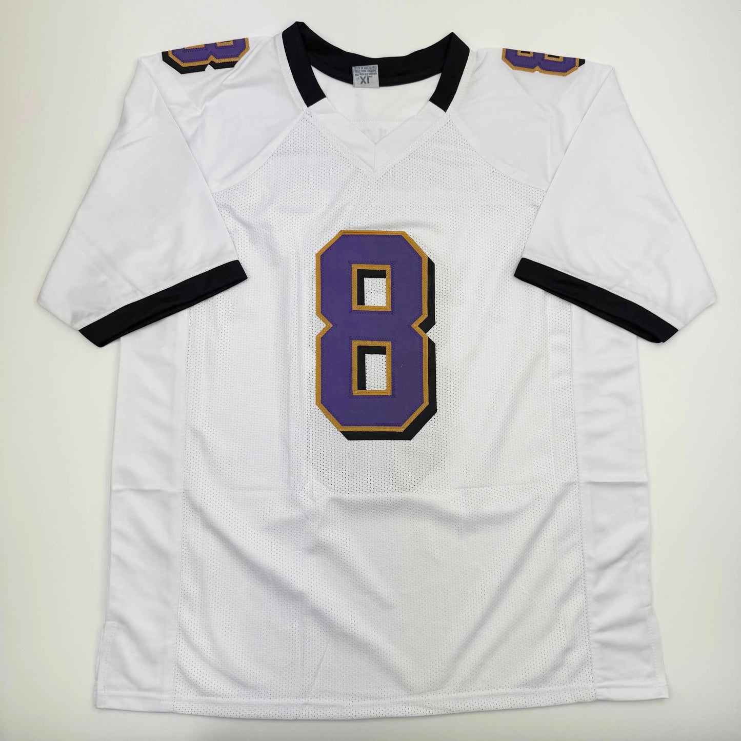 Autographed/Signed Lamar Jackson Baltimore White Block Football Jersey JSA COA