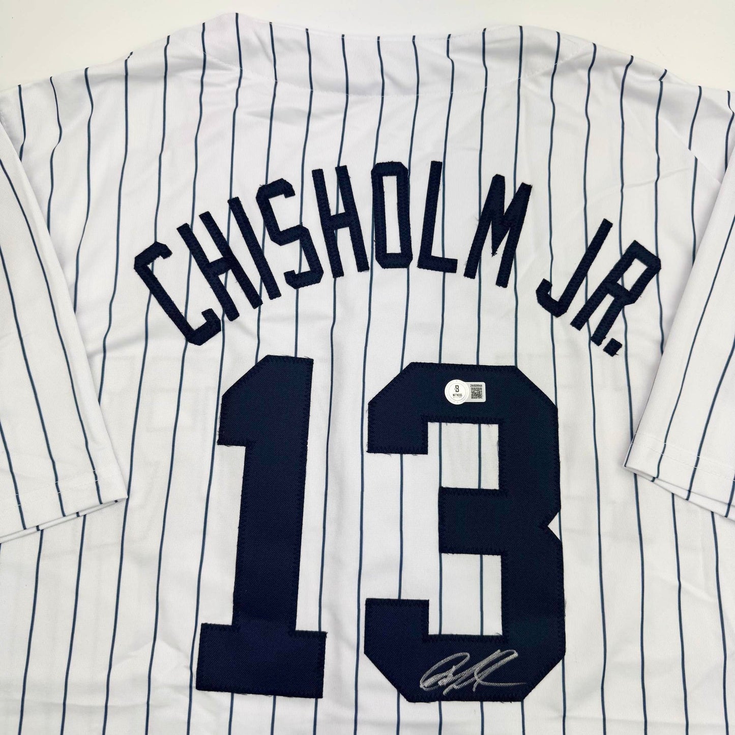 Autographed/Signed Jazz Chisholm Jr. New York Pinstripe Baseball Jersey Beckett BAS COA