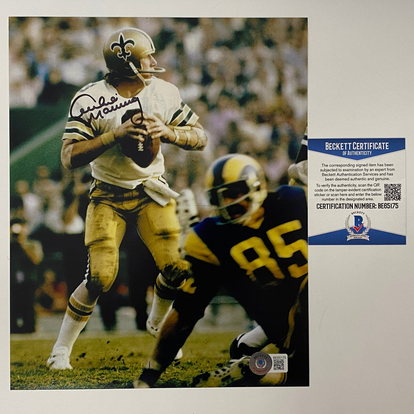 Autographed/Signed Archie Manning New Orleans Saints 8x10 Football Photo Beckett BAS COA #5
