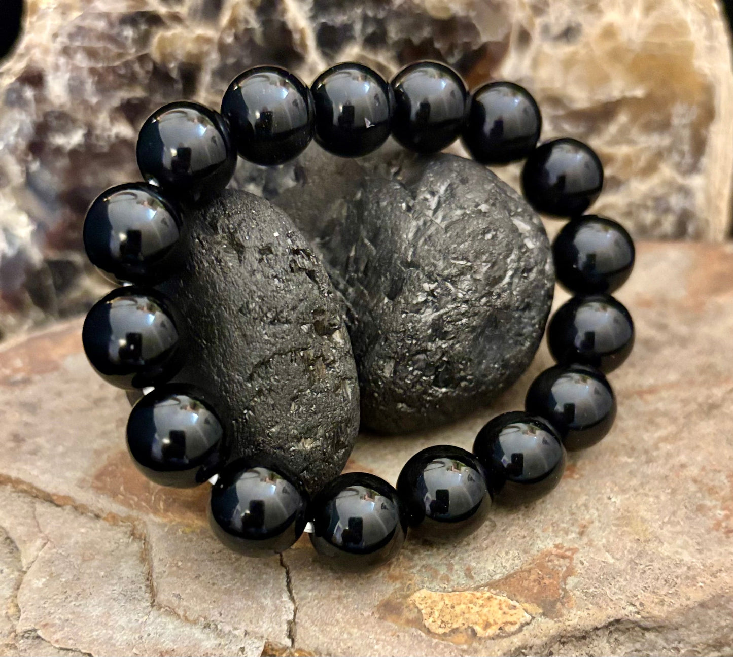 Black Obsidian Beaded Bracelet – Grounding, Protection & Inner Peace