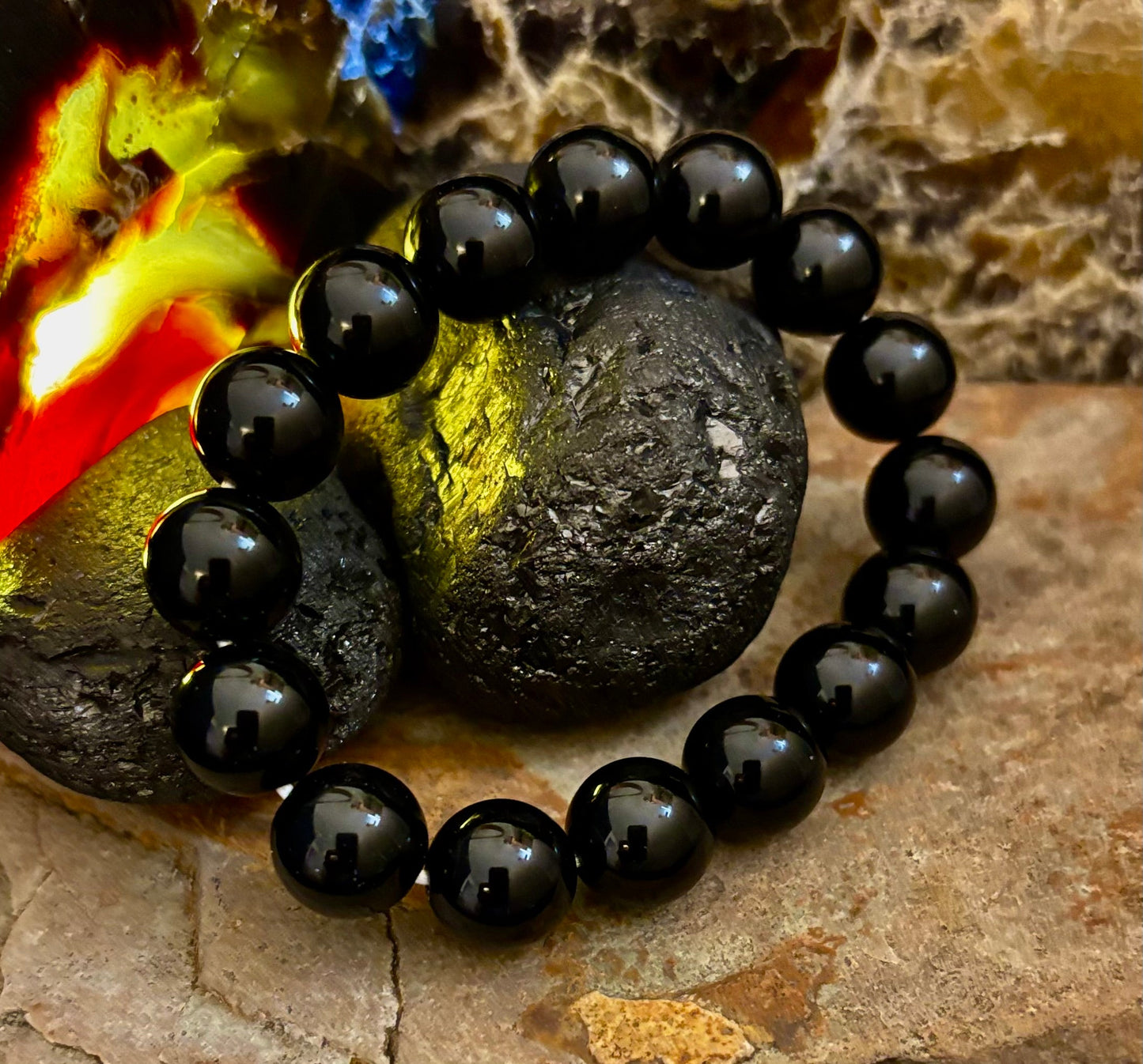 Black Obsidian Beaded Bracelet – Grounding, Protection & Inner Peace