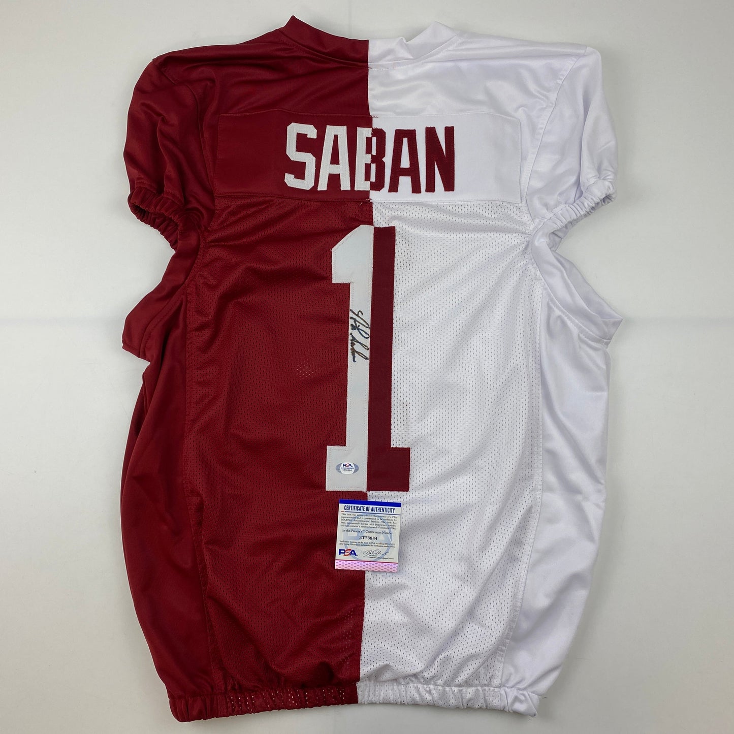 Autographed/Signed Nick Saban Alabama Split Pro Cut College Football Jersey PSA/DNA COA