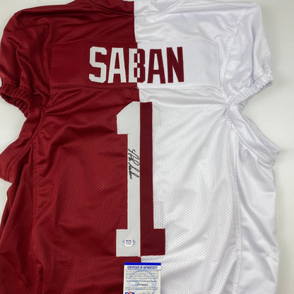 Autographed/Signed Nick Saban Alabama Split Pro Cut College Football Jersey PSA/DNA COA