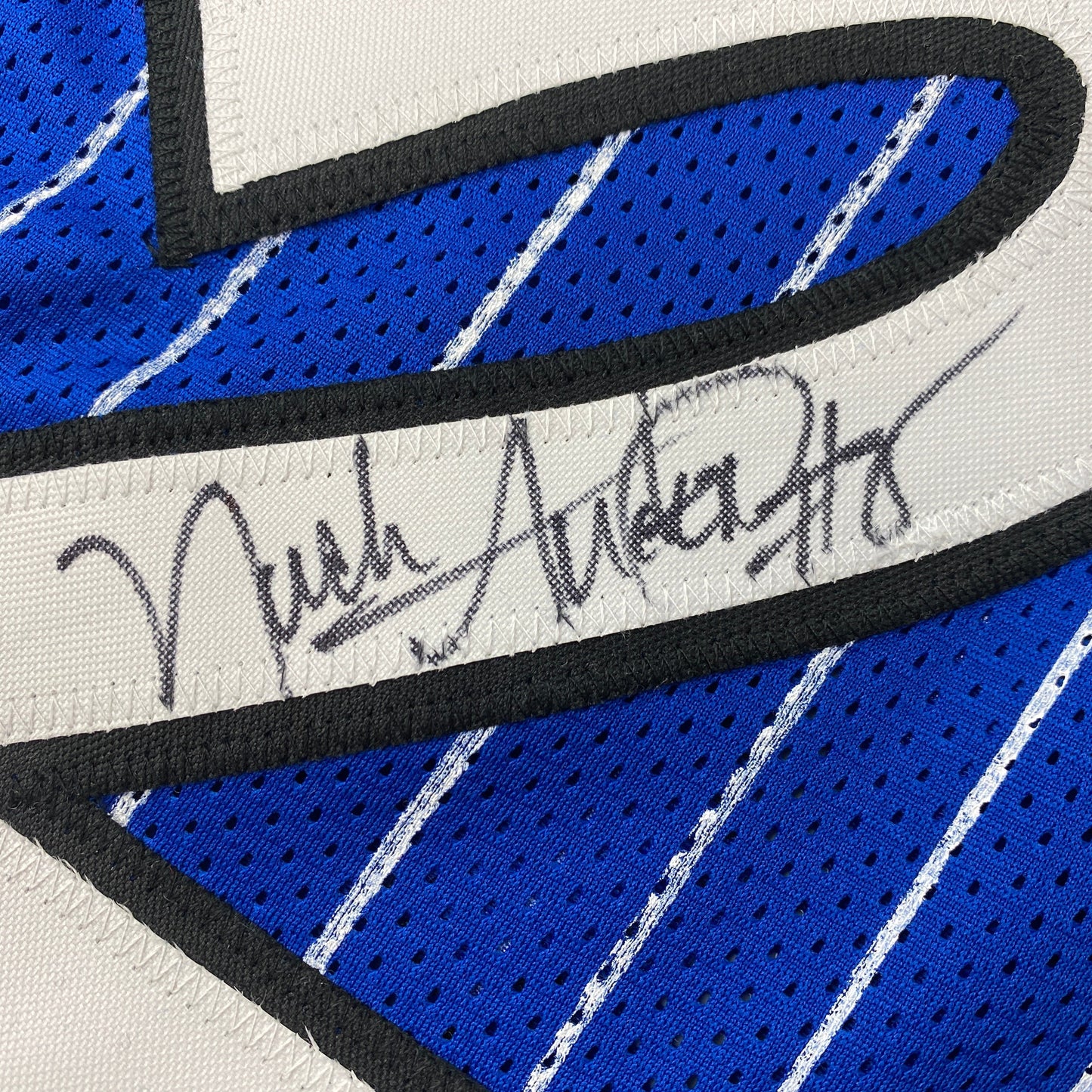 Autographed/Signed Nick Anderson Orlando Blue Pinstripe Basketball Jersey PSA/DNA COA