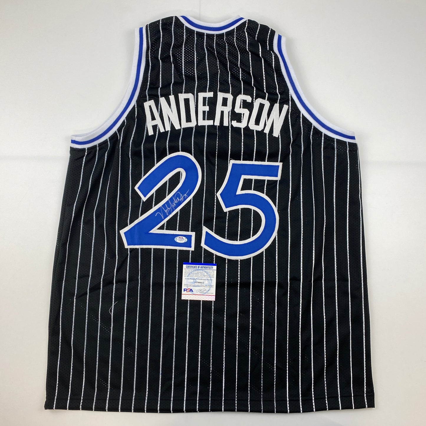 Autographed/Signed Nick Anderson Orlando Black Pinstripe Basketball Jersey PSA/DNA COA