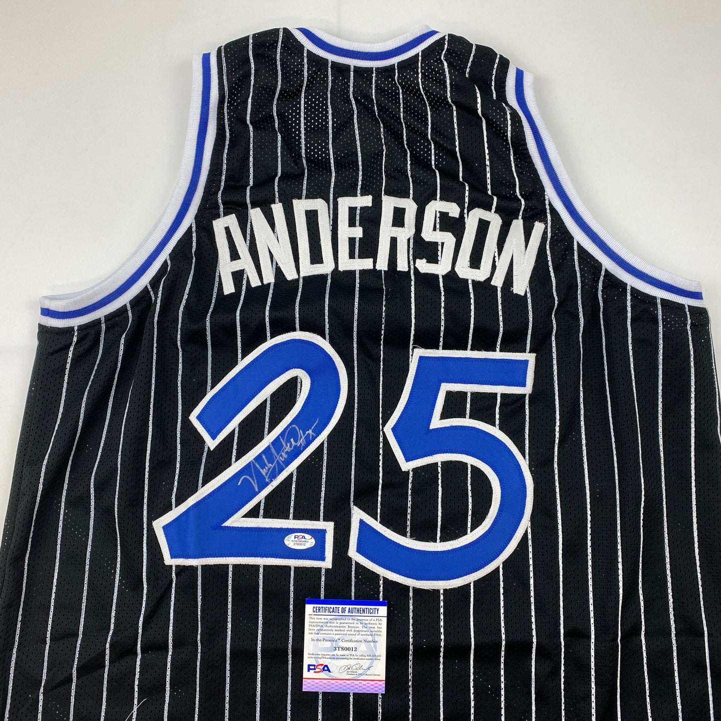Autographed/Signed Nick Anderson Orlando Black Pinstripe Basketball Jersey PSA/DNA COA