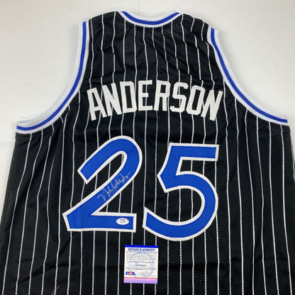 Autographed/Signed Nick Anderson Orlando Black Pinstripe Basketball Jersey PSA/DNA COA