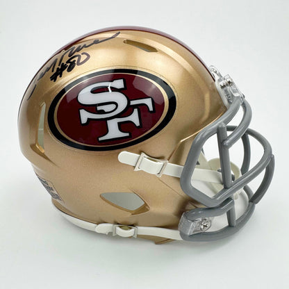 Autographed/Signed Jerry Rice San Francisco 49ers Football Mini Helmet Beckett BAS COA