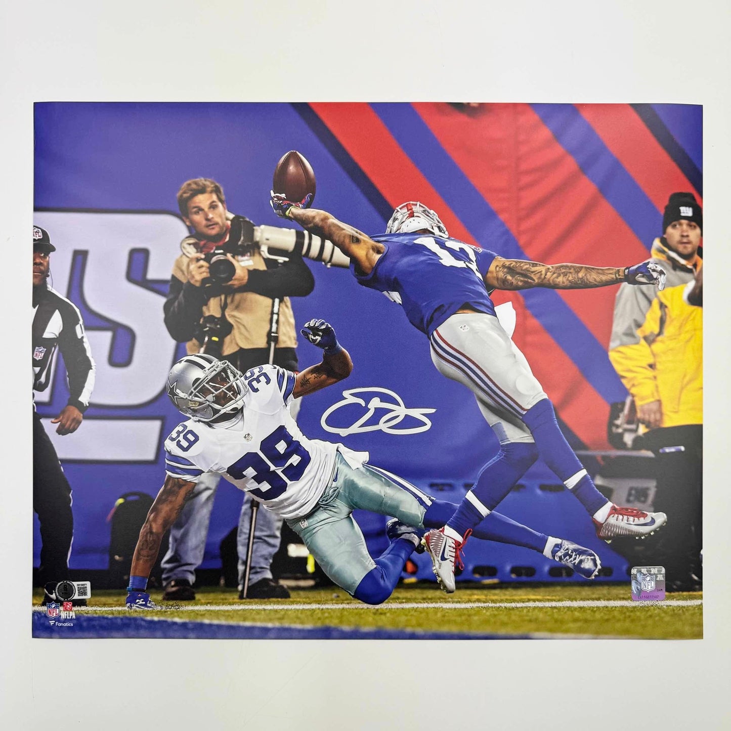 Autographed/Signed Odell Beckham Jr. The Catch New York Giants 16x20 Football Photo Beckett BAS COA