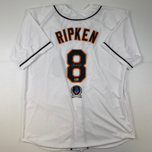 Autographed/Signed Cal Ripken Jr. Baltimore White Baseball Jersey Beckett BAS COA
