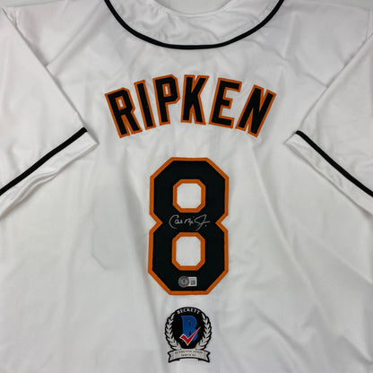 Autographed/Signed Cal Ripken Jr. Baltimore White Baseball Jersey Beckett BAS COA